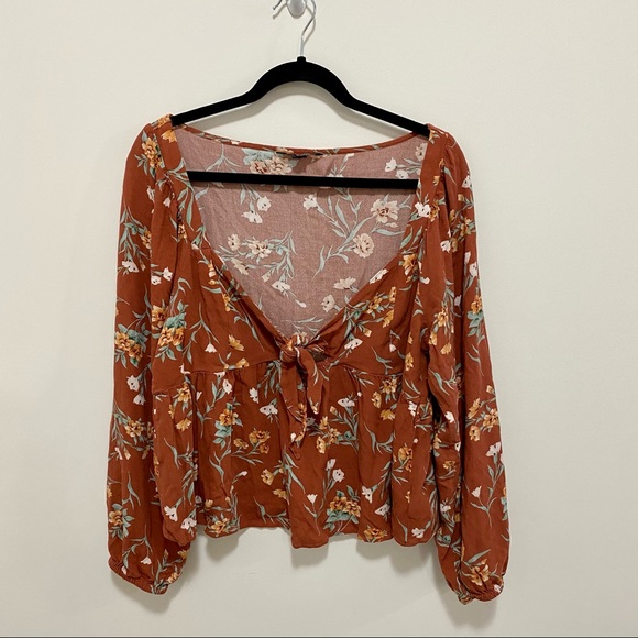 NWOT American Eagle Floral Front Tie Top - Picture 4 of 8